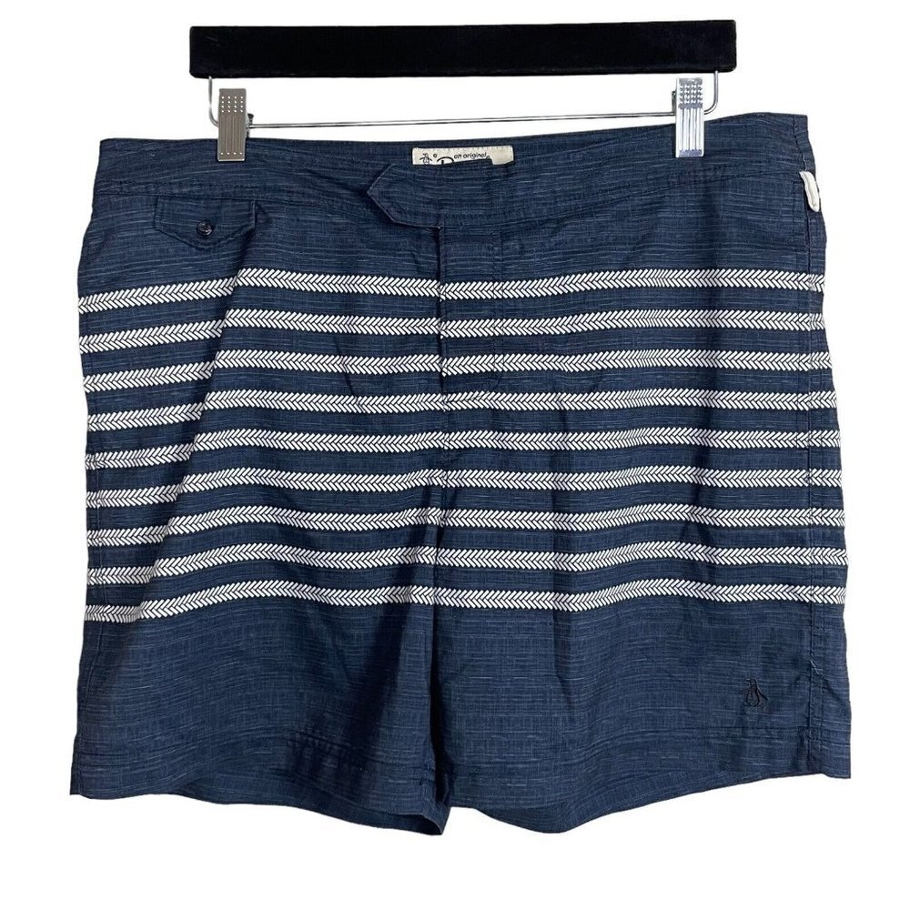 Penguin by Munsingwear Hybrid Blue White Striped 6" Inseam Board Shorts‎ Size 34